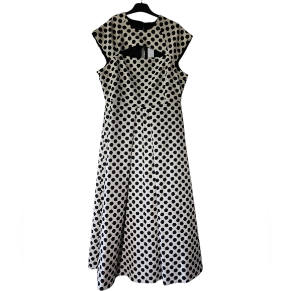 Karen Millen Spot Jacquard Full Skirted Tailored Midaxi Dress Black Polka Dot 10 - Picture 10 of 15